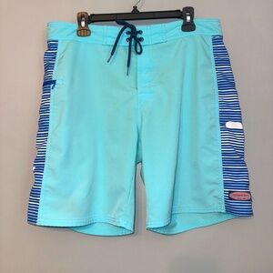 Vineyard Vines Teal Blue Stripe Board Shorts Swim Trunks Size 34